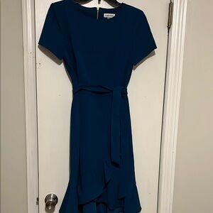 Calvin Klein Blue Asymmetrical Tie Front Sheath Dress